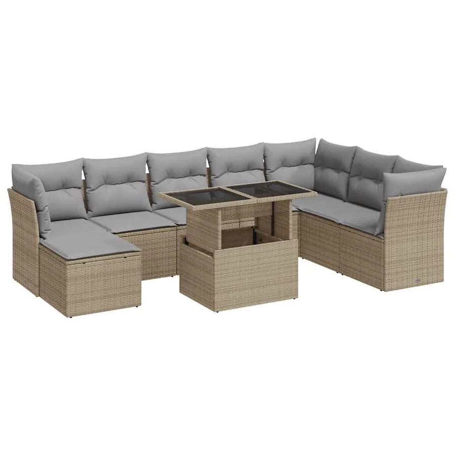 Salon de jardin avec coussins 9 pcs beige résine tressée - 2