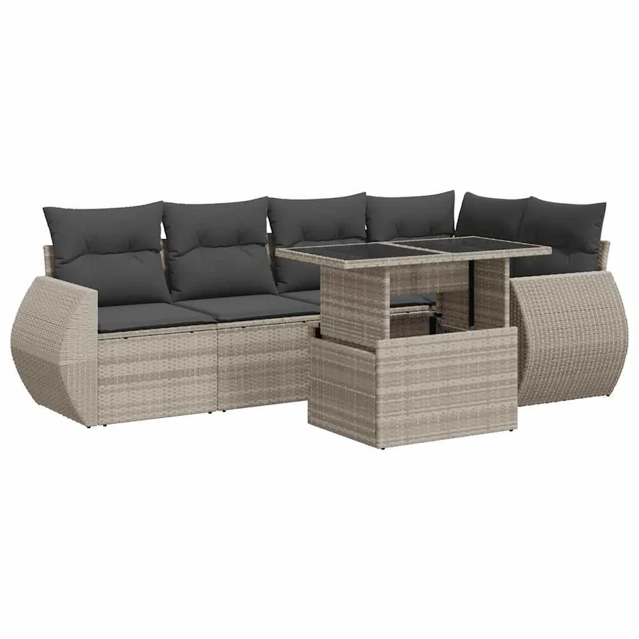 Salon de jardin avec coussins 7 pcs gris clair résine tressée - 2