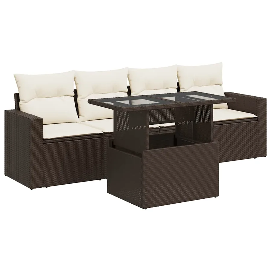 Salon de jardin avec coussins 5 pcs marron résine tressée - 2