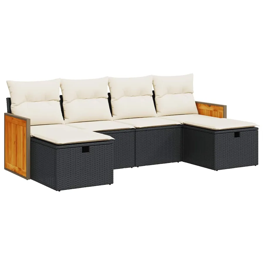 Salon de jardin 6 pcs avec coussins noir résine tressée - 2