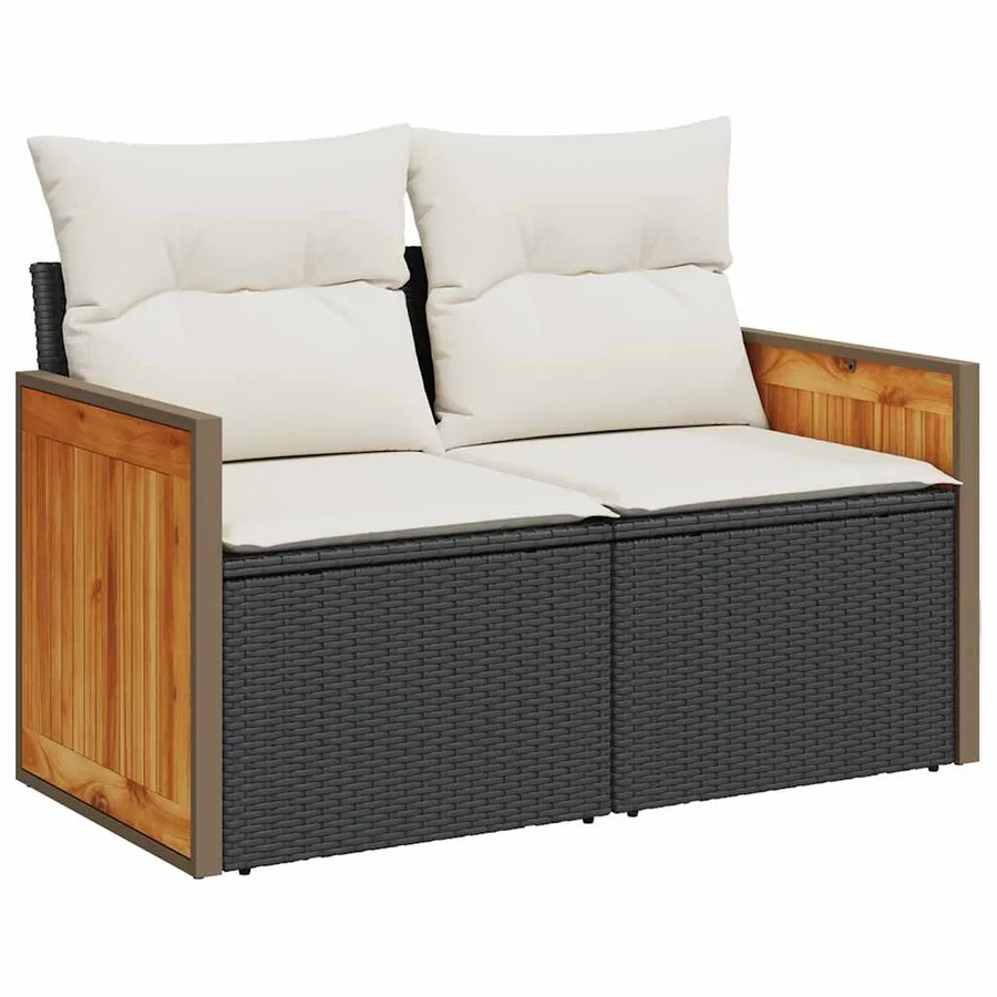 Salon de jardin 6 pcs avec coussins noir résine tressée - 4