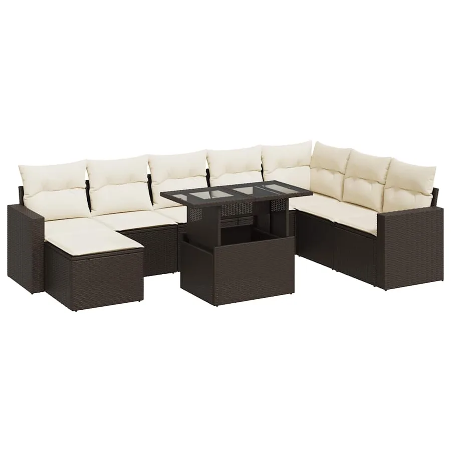 Salon de jardin avec coussins 9 pcs marron résine tressée - 2