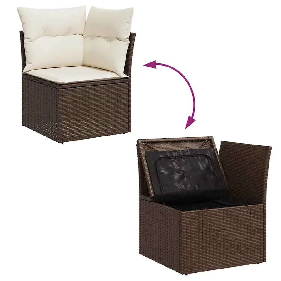 Salon de jardin avec coussins 9 pcs marron résine tressée - 9