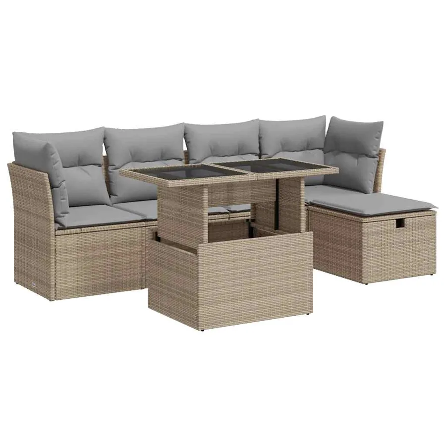 Salon de jardin avec coussins 6 pcs beige résine tressée - 2