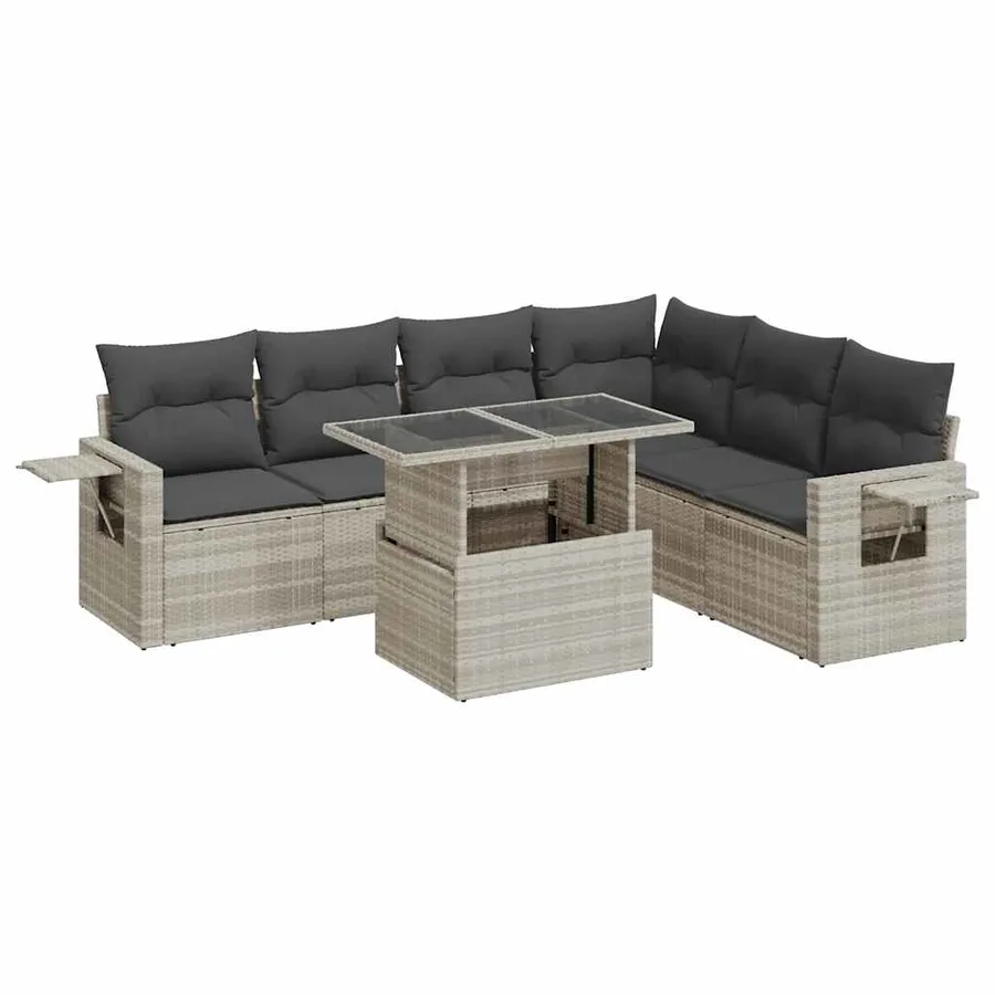 Salon de jardin avec coussins 7 pcs gris clair résine tressée - 2