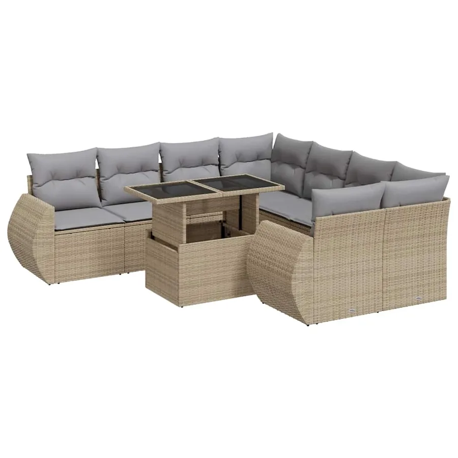 Salon de jardin avec coussins 9 pcs beige résine tressée - 2