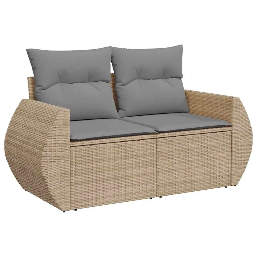 Salon de jardin avec coussins 9 pcs beige résine tressée - 5