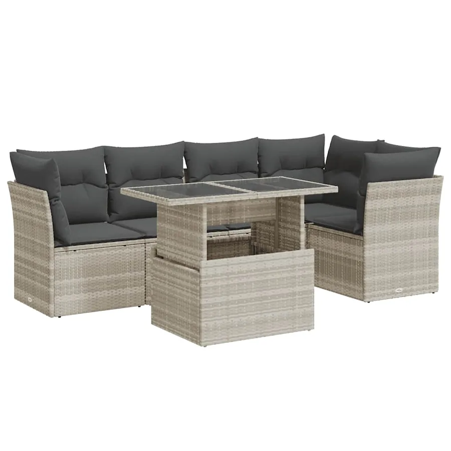 Salon de jardin 6 pcs avec coussins gris clair résine tressée - 2