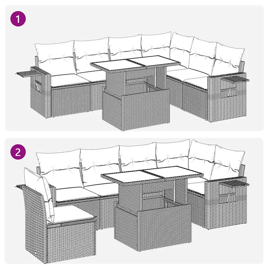 Salon de jardin avec coussins 7 pcs gris résine tressée - 12