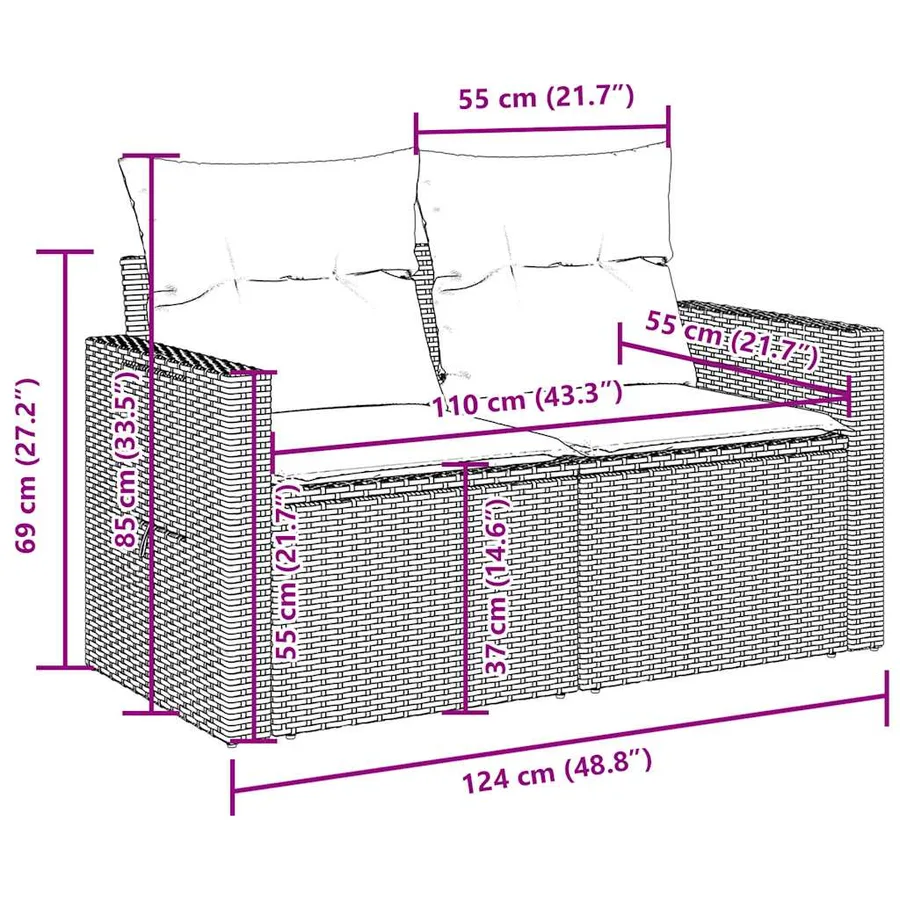 Salon de jardin avec coussins 7 pcs gris résine tressée - 19
