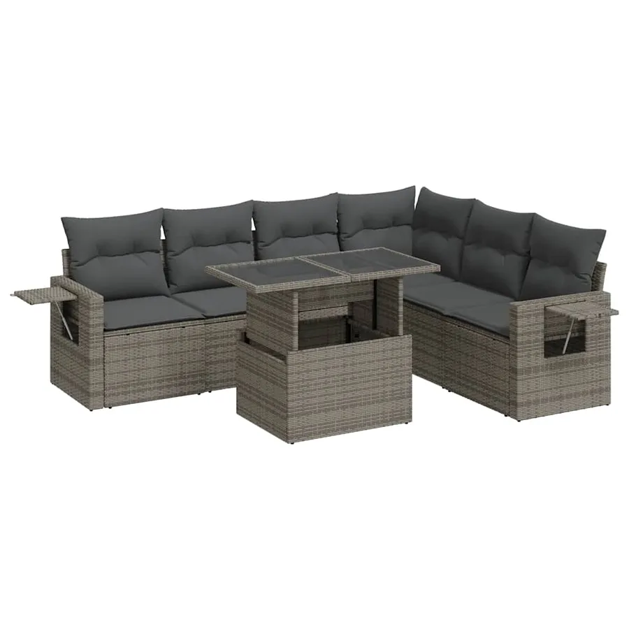 Salon de jardin avec coussins 7 pcs gris résine tressée - 2