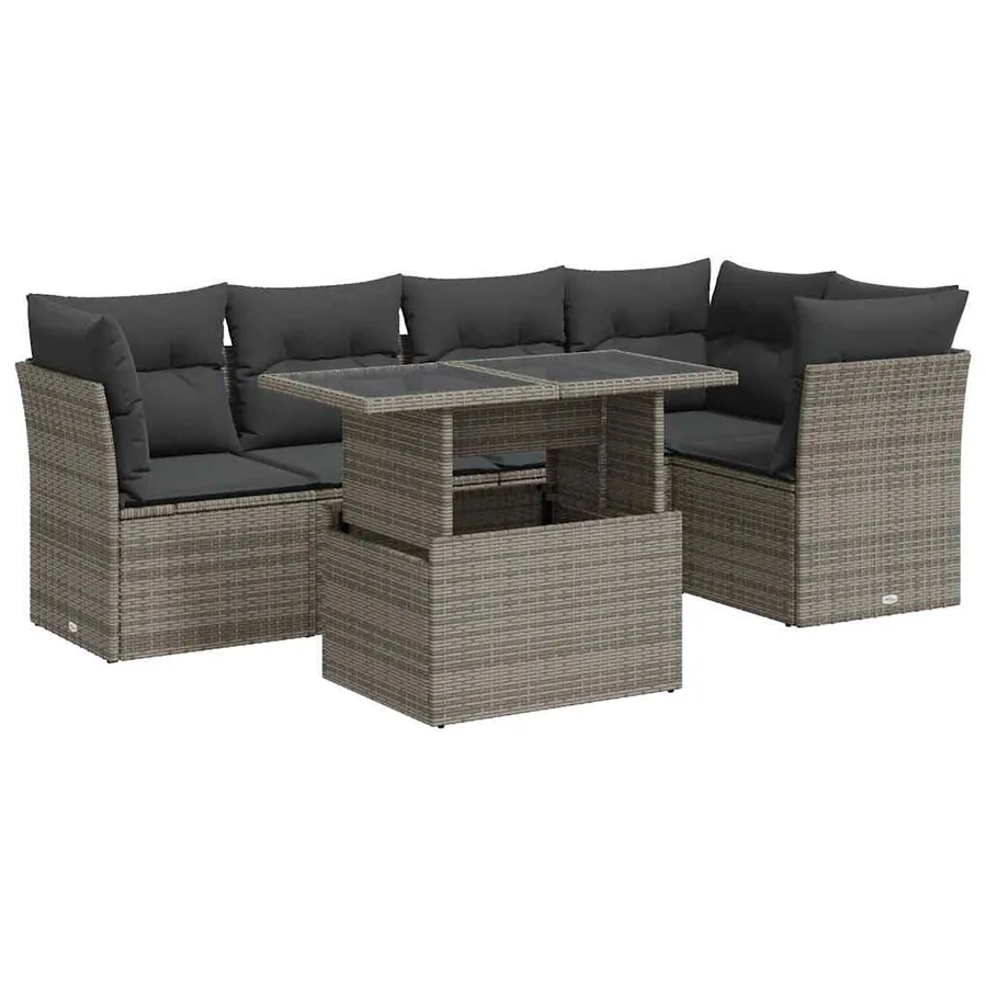 Salon de jardin 6 pcs avec coussins gris résine tressée - 2