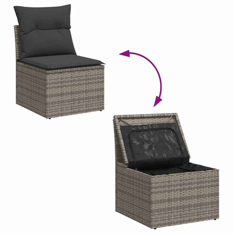 Salon de jardin 6 pcs avec coussins gris résine tressée - 6