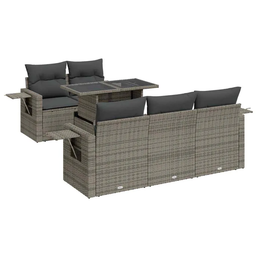 Salon de jardin 6 pcs avec coussins gris résine tressée - 2