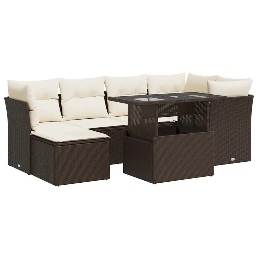Salon de jardin avec coussins 7 pcs marron résine tressée - 2