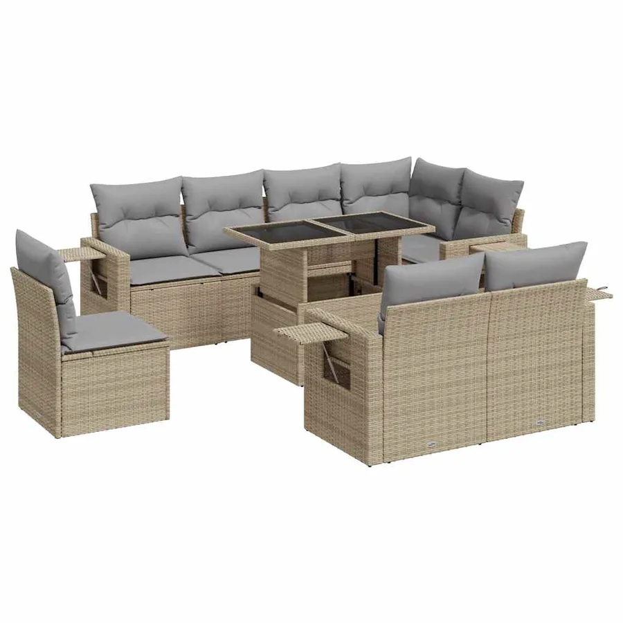 Salon de jardin avec coussins 9 pcs beige résine tressée - 2