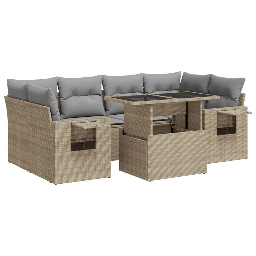 Salon de jardin avec coussins 7 pcs beige résine tressée - 2