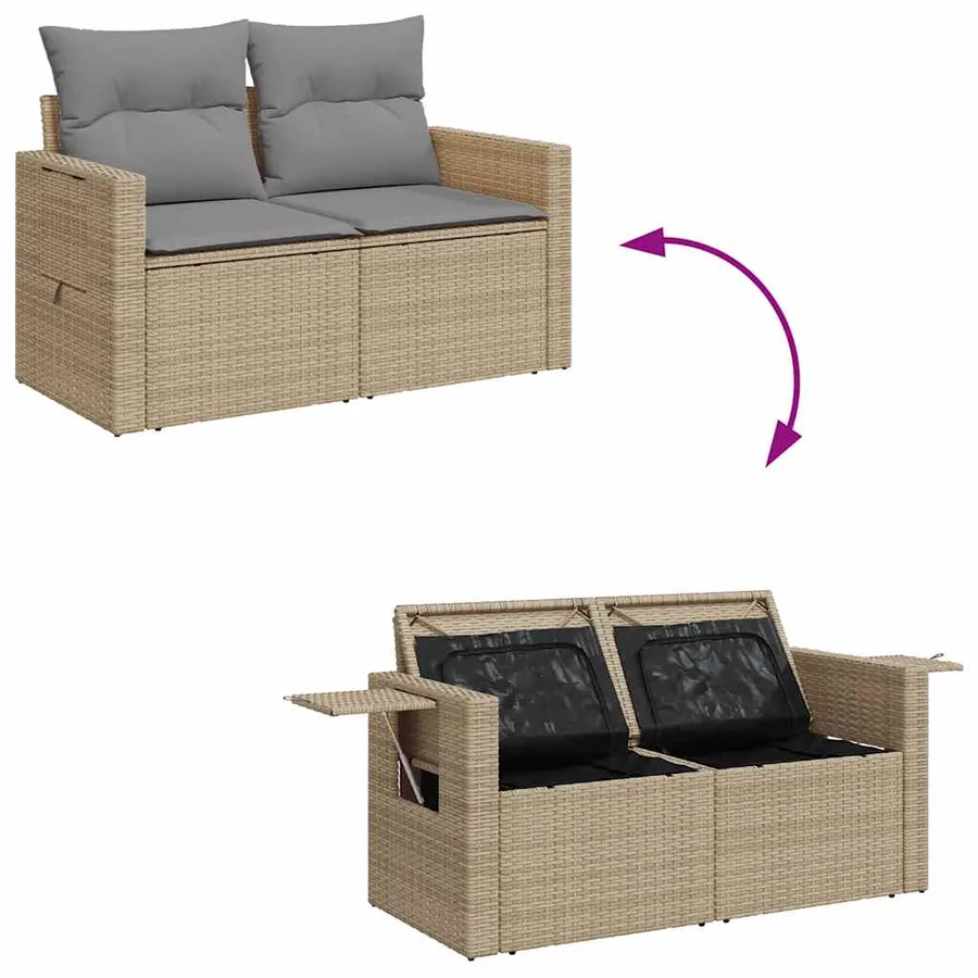 Salon de jardin avec coussins 7 pcs beige résine tressée - 9