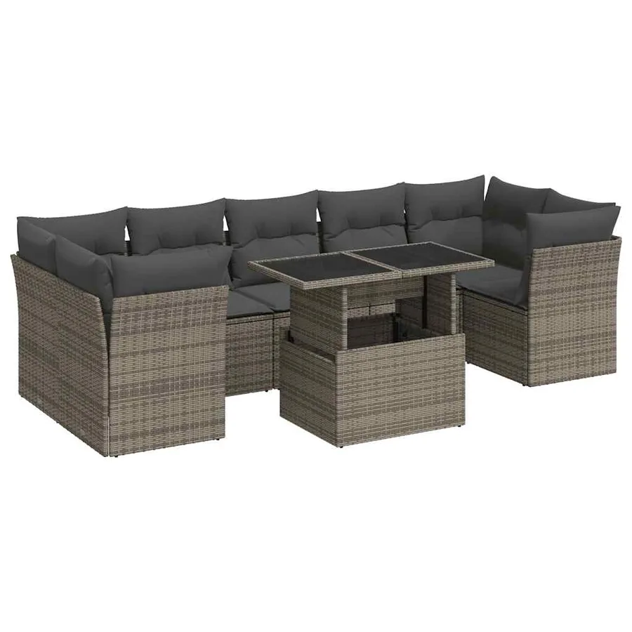 Salon de jardin 8 pcs avec coussins gris résine tressée - 2