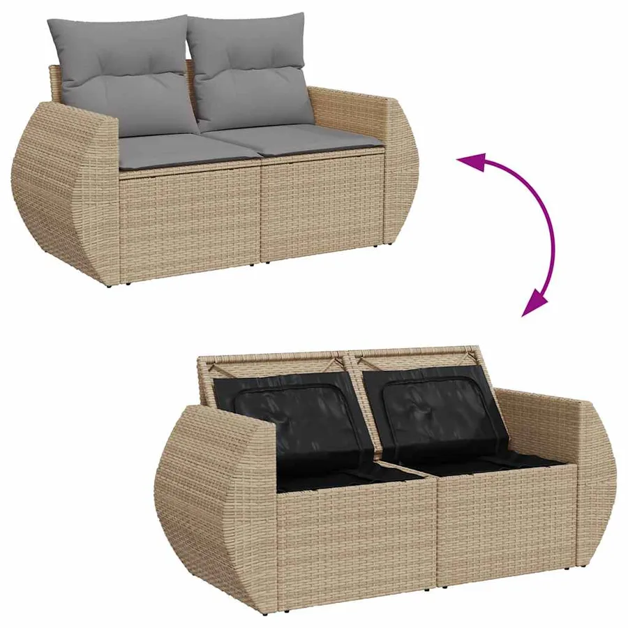 Salon de jardin avec coussins 7 pcs beige résine tressée - 10
