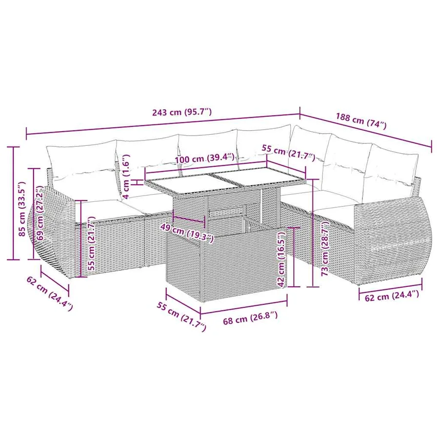 Salon de jardin avec coussins 7 pcs beige résine tressée - 15