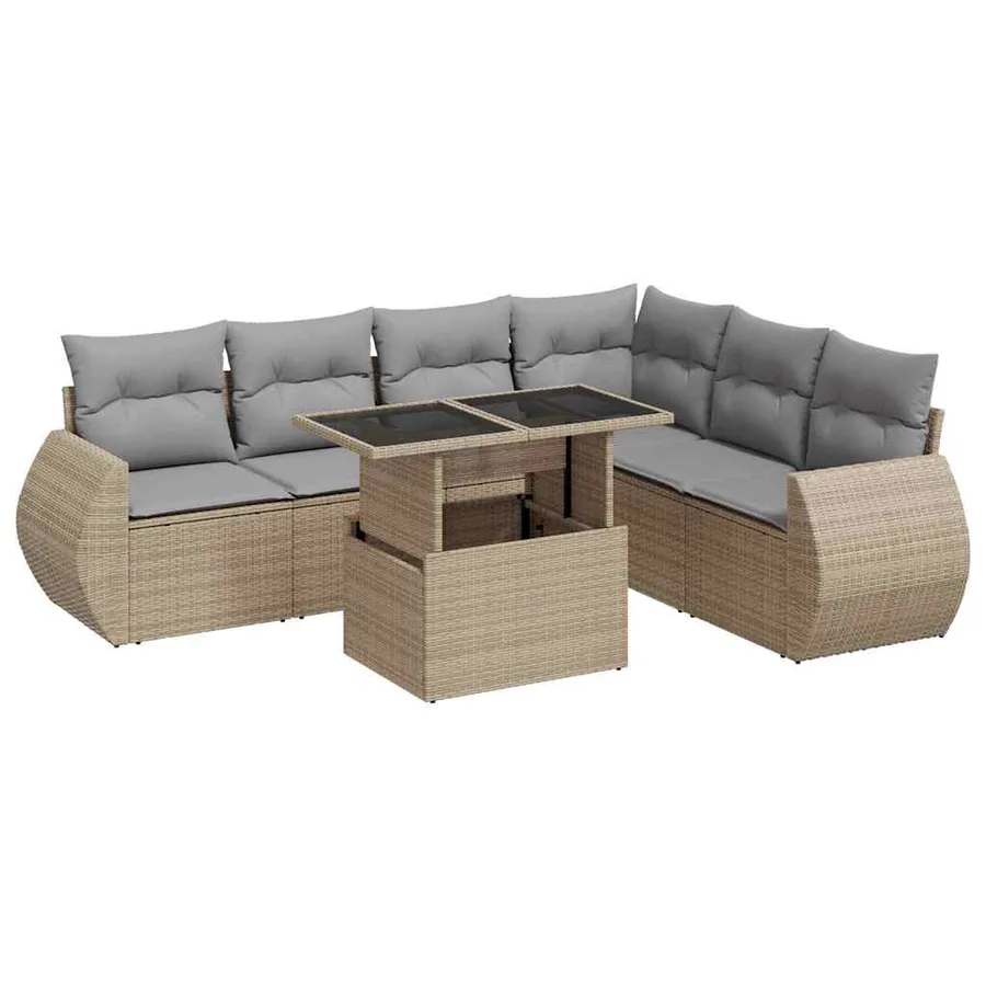 Salon de jardin avec coussins 7 pcs beige résine tressée - 2