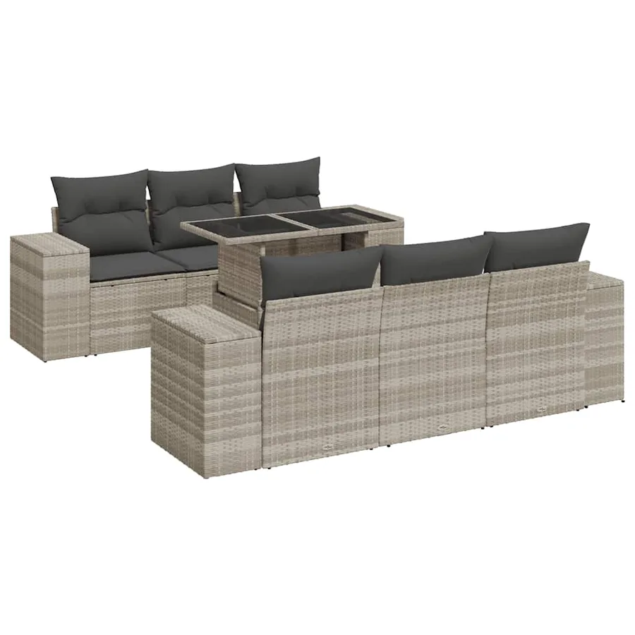 Salon de jardin avec coussins 7 pcs gris clair résine tressée - 2
