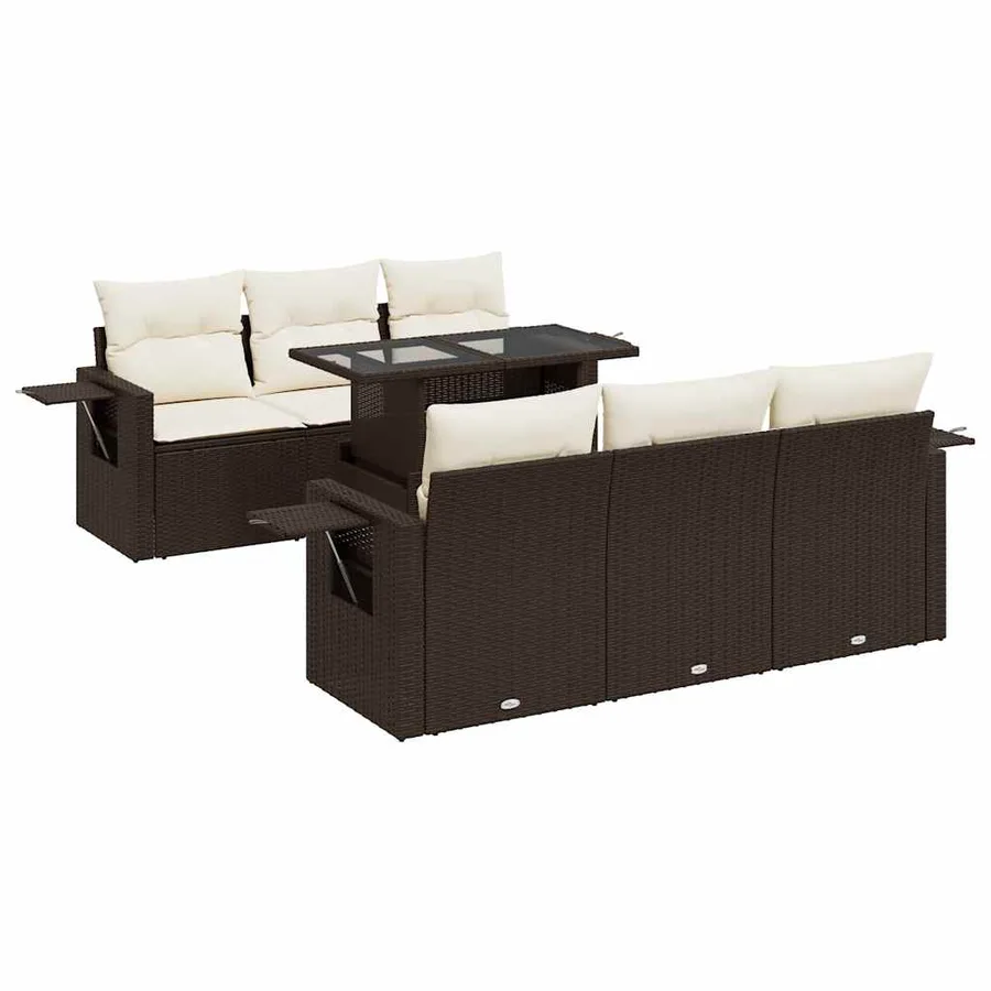 Salon de jardin avec coussins 7 pcs marron résine tressée - 2
