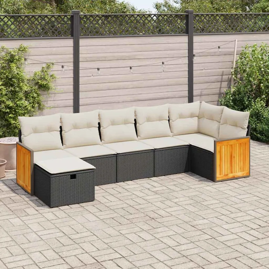 Salon de jardin 7 pcs avec coussins noir résine tressée 55 x 62 x 69 cm - 61,0 kg
