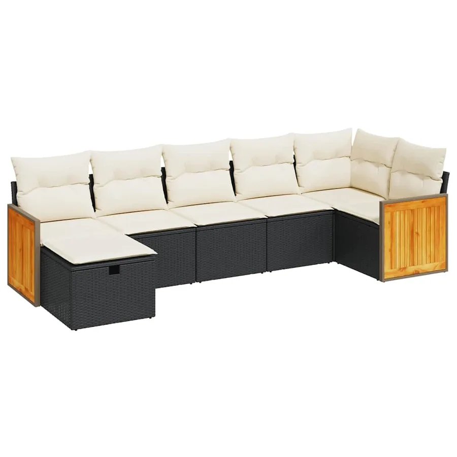 Salon de jardin 7 pcs avec coussins noir résine tressée 55 x 62 x 69 cm - 61,0 kg - 2