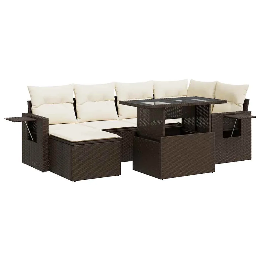 Salon de jardin avec coussins 7 pcs marron résine tressée - 2