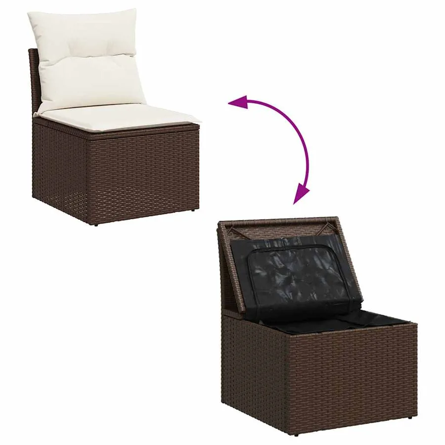 Salon de jardin avec coussins 7 pcs marron résine tressée - 8