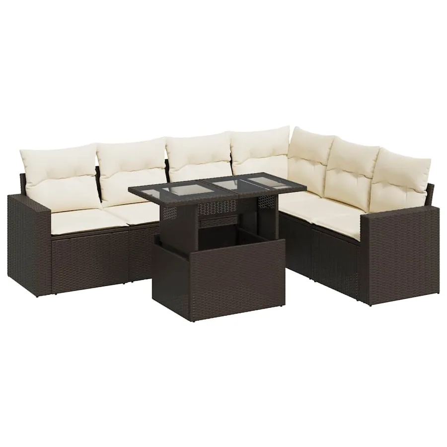 Salon de jardin avec coussins 7 pcs marron résine tressée - 2