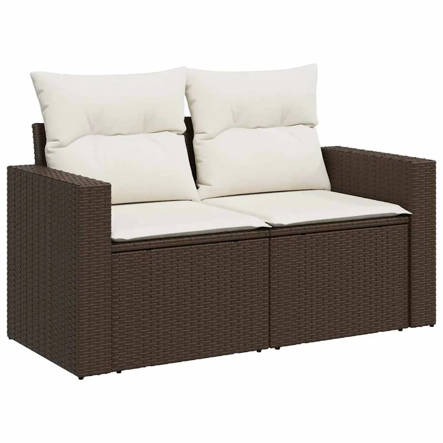 Salon de jardin avec coussins 7 pcs marron résine tressée - 5