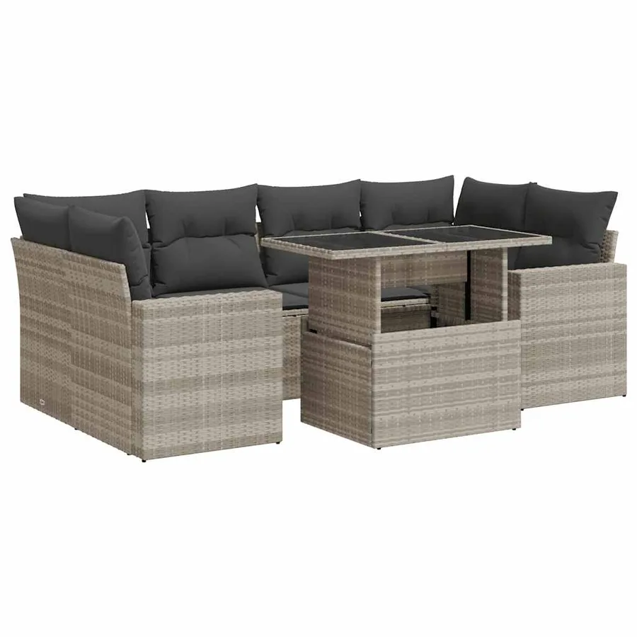 Salon de jardin avec coussins 7 pcs gris clair résine tressée - 2