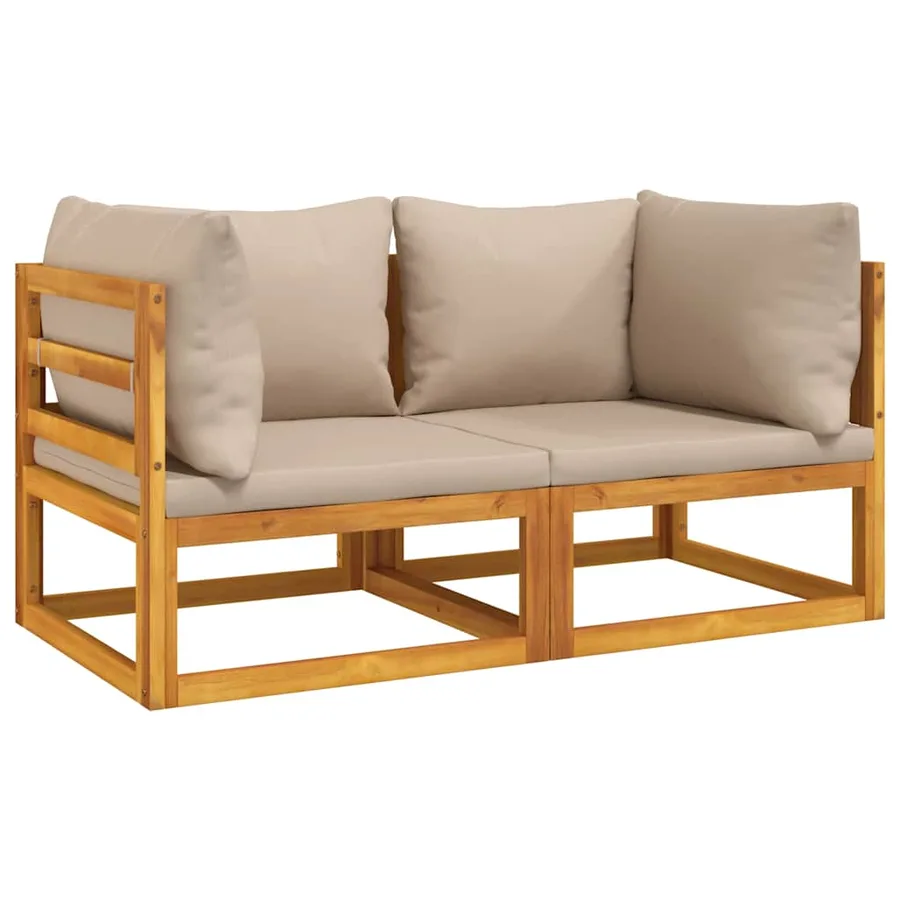 Canapés d'angle sectionnels 2 pcs coussins taupe Bois acacia - 2