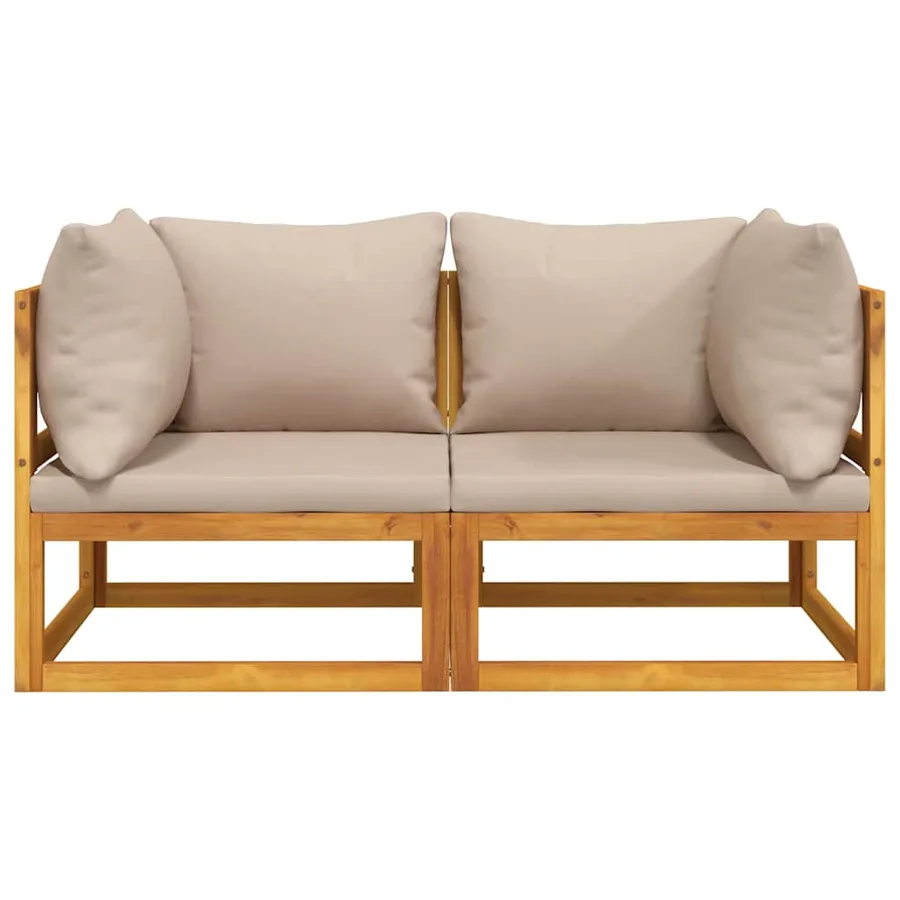 Canapés d'angle sectionnels 2 pcs coussins taupe Bois acacia - 3