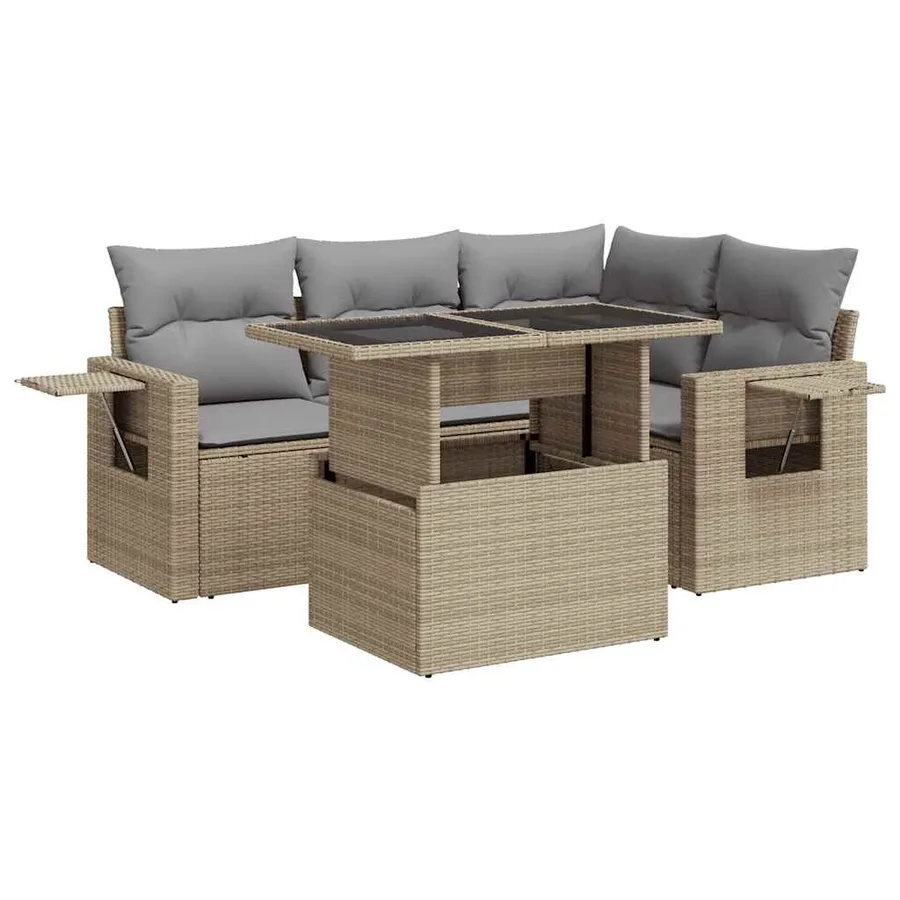 Salon de jardin avec coussins 5 pcs beige résine tressée - 2
