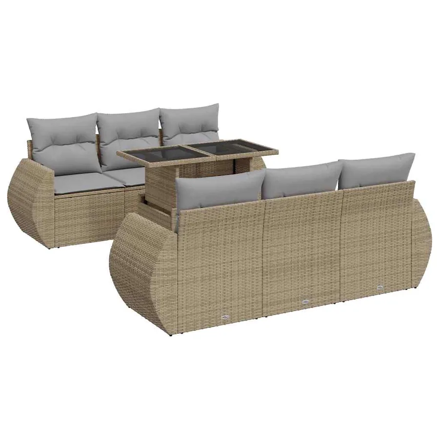 Salon de jardin avec coussins 7 pcs beige résine tressée - 2