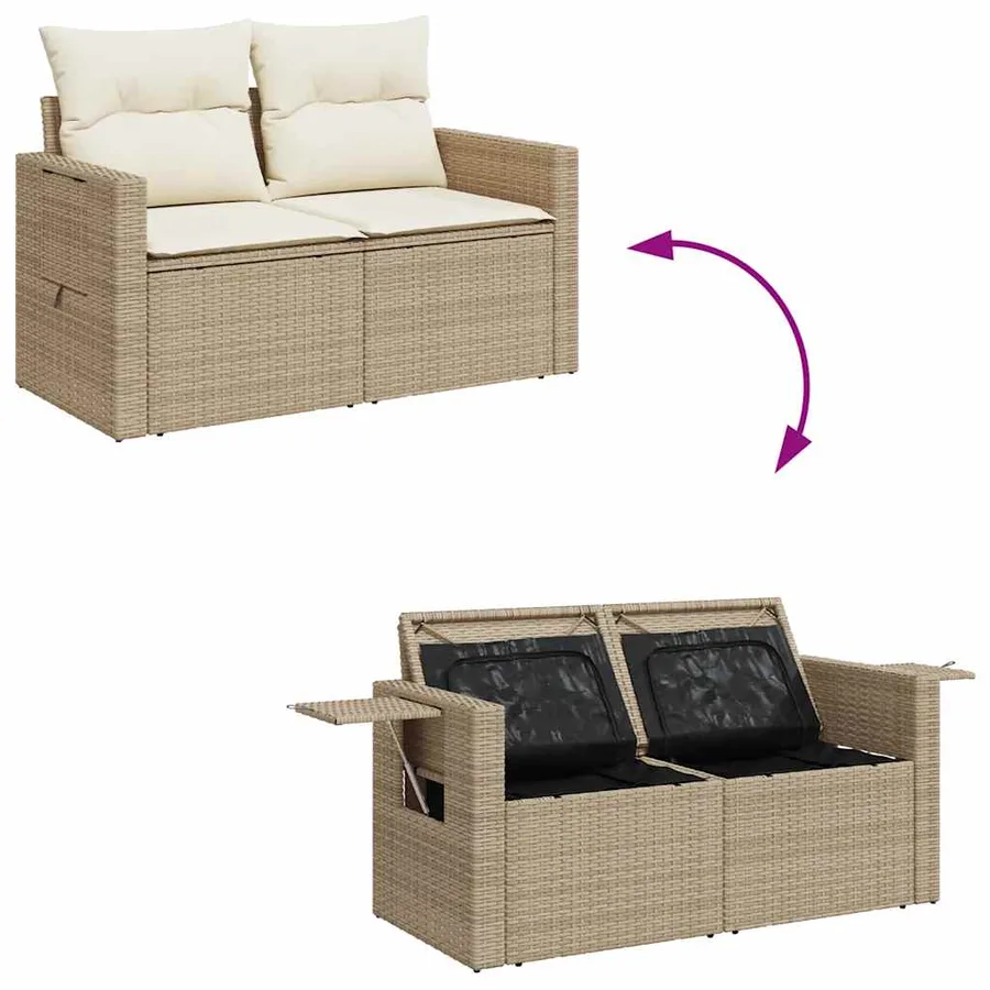 Salon de jardin 11 pcs avec coussins beige résine tressée - 11
