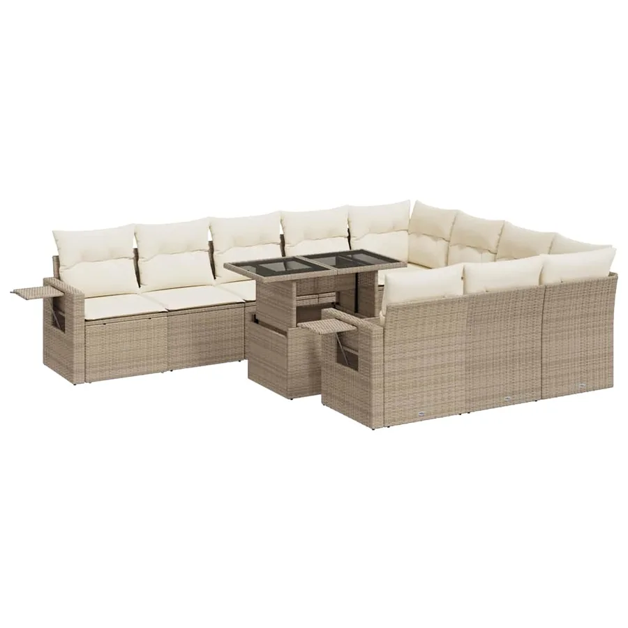 Salon de jardin 11 pcs avec coussins beige résine tressée - 2