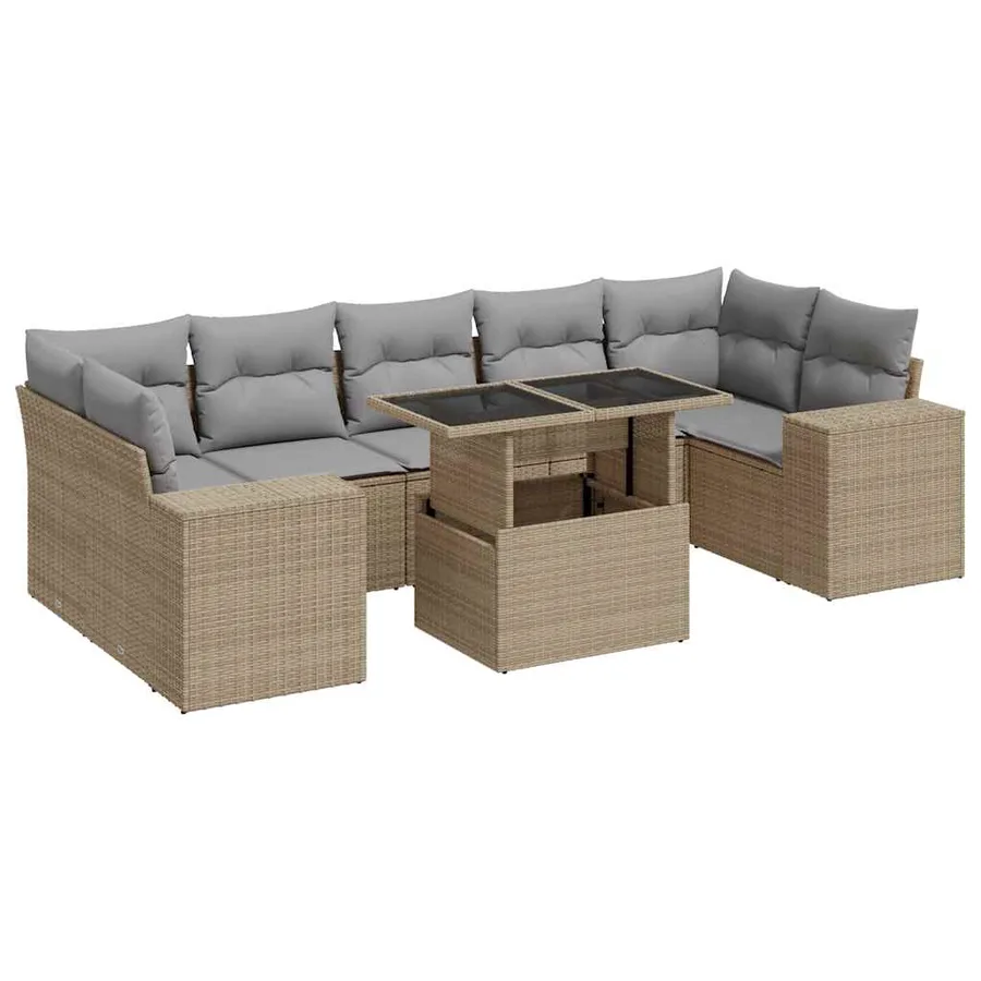 Salon de jardin avec coussins 8 pcs beige résine tressée - 2