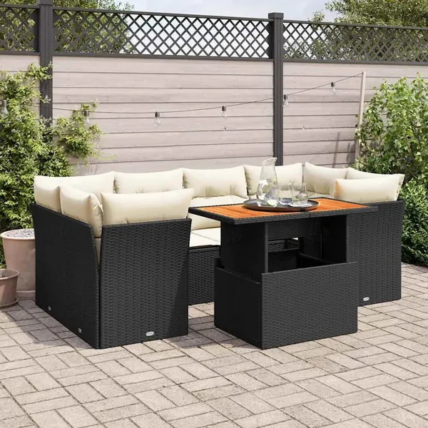 Salon de jardin 7 pcs avec coussins noir résine tressée 62 x 62 x 69 cm - 69,4 kg