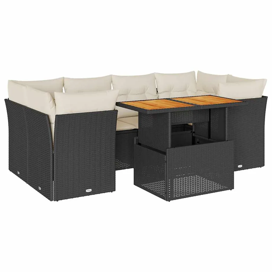 Salon de jardin 7 pcs avec coussins noir résine tressée 62 x 62 x 69 cm - 69,4 kg - 2