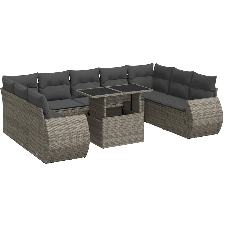 Salon de jardin avec coussins 10 pcs gris résine tressée - 2