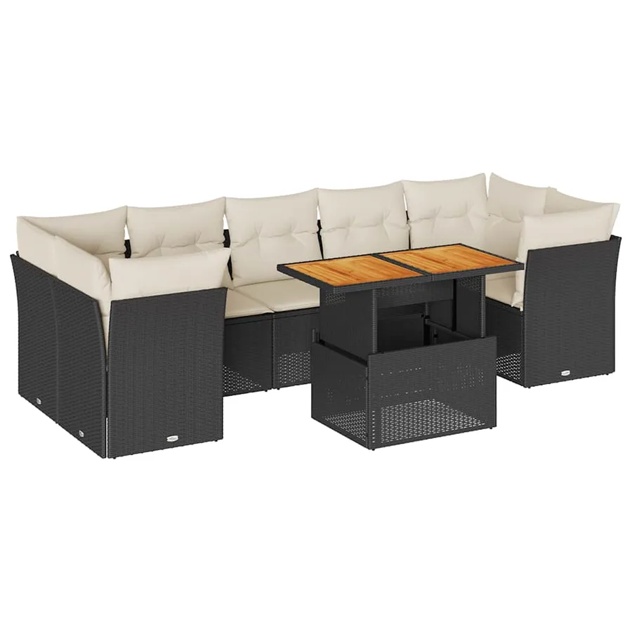 Salon de jardin 8 pcs avec coussins noir résine tressée - 2