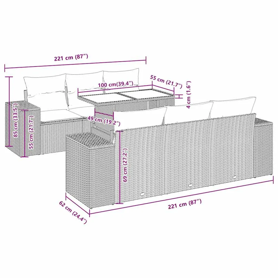 Salon de jardin avec coussins 7 pcs gris résine tressée - 12