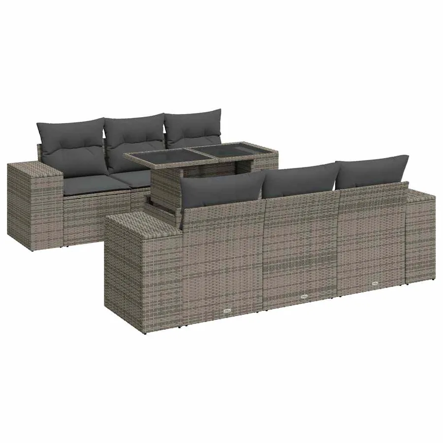 Salon de jardin avec coussins 7 pcs gris résine tressée - 2