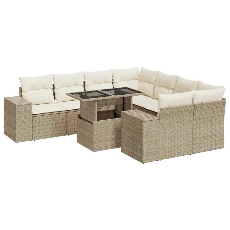 Salon de jardin avec coussins 9 pcs beige résine tressée - 2