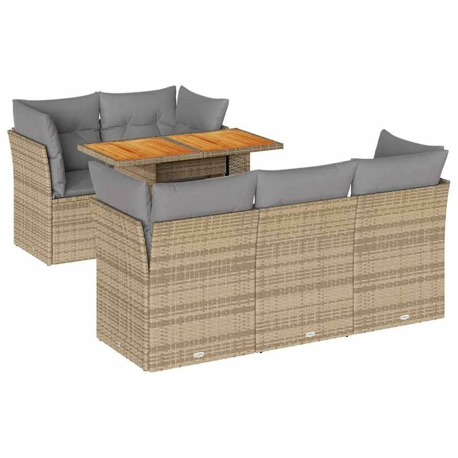 Salon de jardin avec coussins 6 pcs beige résine tressée - 2